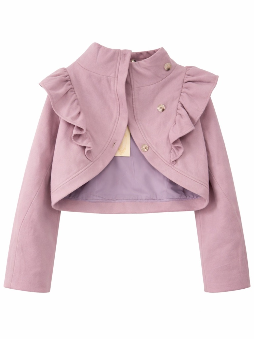 Joyfolie Lavender Cropped Ruffle-Trim Jacket